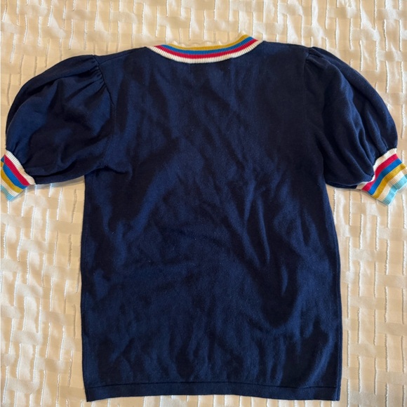 Anthropologie T.La Puff Sleeve Pull Over Vintage Style Sweater Navy Blue XS - Picture 4 of 6